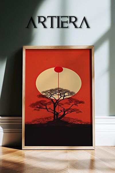 HİGUERA Moon Cherry Blossom Vintage Japandi Art Ζωγραφική τοίχου με φυσικό ξύ...