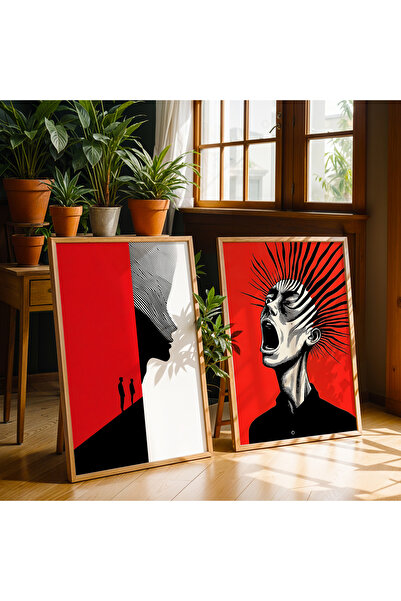 HİGUERA Σετ ζωγραφικής τοίχου με αφηρημένη ανθρώπινη φιγούρα διπλό κόκκινο αφ...