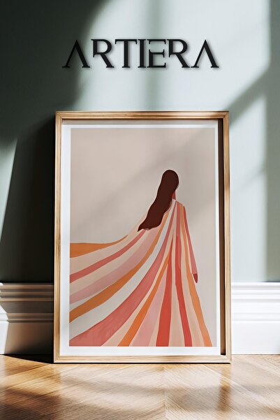 HİGUERA Ροζ πορτοκαλί τερακότα μινιμαλιστική ριγέ αφηρημένη γυναικεία σιλουέτ...