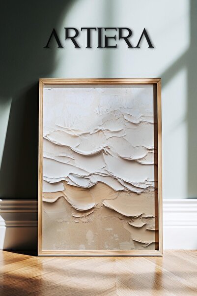 HİGUERA Yağlı Boya Görünümü Sahil Deniz Modern Japandi Sanatı Doğal Ahşap Çerçeveli Duvar Tablosu