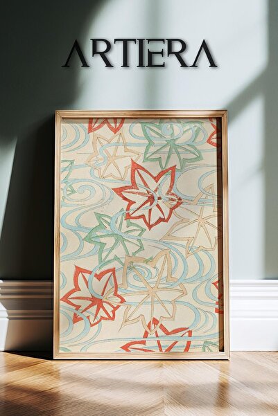 HİGUERA Λευκό μοτίβο λουλουδιών με μπλε φόντο Vintage Japandi Art Πίνακας τοί...