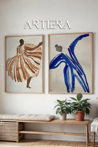 HİGUERA Αφηρημένη ζωγραφική χορού με λάδι με μπλε κοβαλτίου και χρώμα γήινης ...