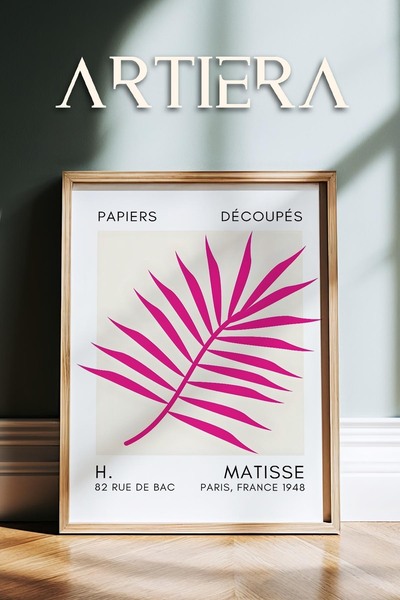 HİGUERA Σειρά Matisse Paper Cuttings Φούξια Παλάμης Πίνακας τοίχου με ξύλινο ...