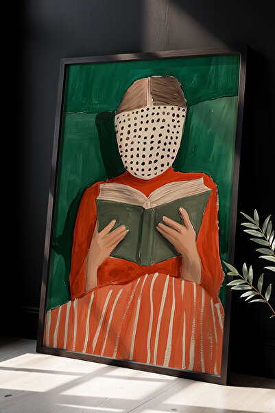 HİGUERA Μινιμαλιστικό Γυναίκα που διαβάζει Βιβλίο σε Πράσινο Τόνδα Πίνακας το...