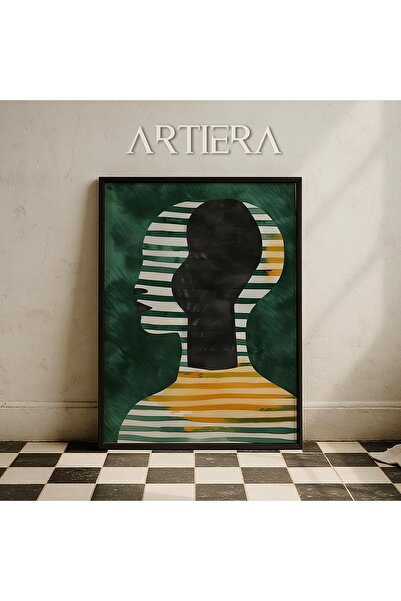 HİGUERA Κίτρινο πράσινο ριγέ μινιμαλιστικό αφηρημένο γυναικείο πορτρέτο ζωγρα...