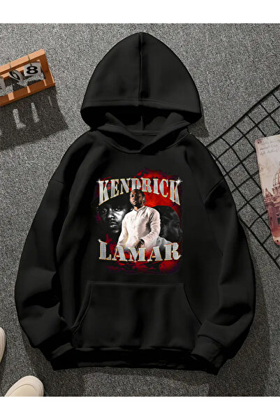 COMVİCHO سويت شيرت أسود بقلنسوة مطبوعة من kendrick v1