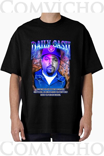 COMVİCHO Unisex Daily Cash V1 Design Printed Oversize T-Shirt