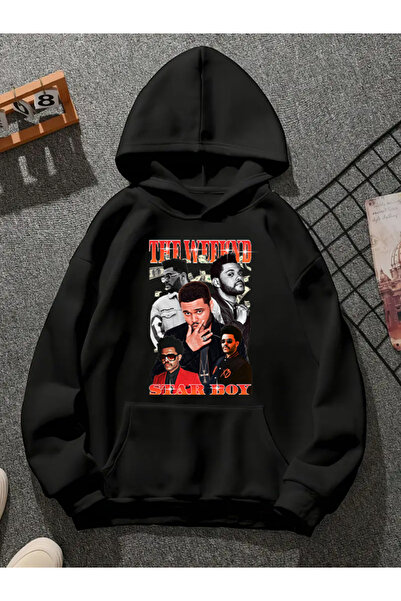 COMVİCHO The Veeknd V1 Printed Hooded Black Sweatshirt