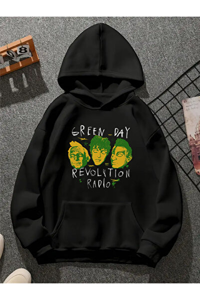 COMVİCHO سويت شيرت أسود بقلنسوة مطبوع عليه green day v3