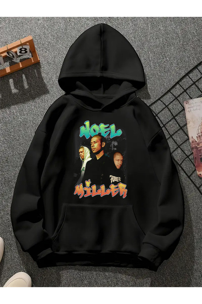 COMVİCHO سويت شيرت أسود بقلنسوة مطبوعة من نويل ميلر v1