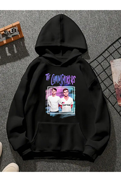 COMVİCHO The Chain Smokers V1 Printed Hooded Black Sweatshirt