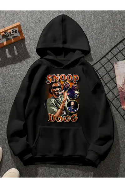 COMVİCHO سويت شيرت أسود بقلنسوة مطبوعة من snoop dogg v22