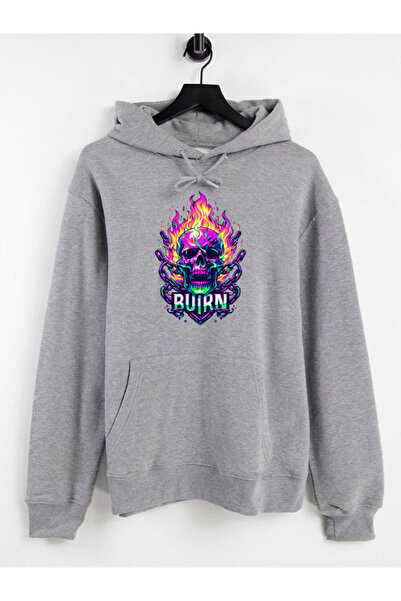 COMVİCHO سويت شيرت رمادي بقلنسوة مطبوعة من بورن