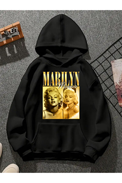 COMVİCHO سويت شيرت أسود بقلنسوة مطبوعة من مارلين v2