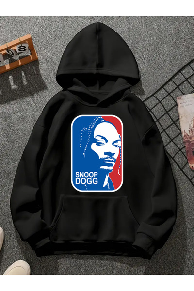 COMVİCHO سويت شيرت أسود بقلنسوة مطبوعة من snoop dogg v6