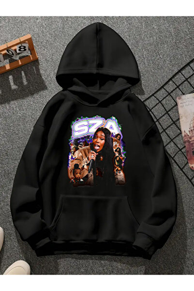 COMVİCHO Sza V1 Printed Hooded Black Sweatshirt