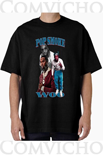 COMVİCHO تي شيرت مطبوع بتصميم Pop Smoke v3 للجنسين