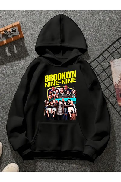 COMVİCHO Brooklyn Nine Nine V1 Printed Hooded Black Sweatshirt