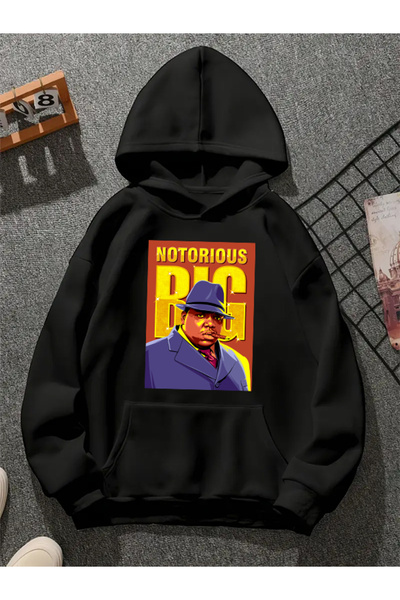 COMVİCHO سويت شيرت أسود بقلنسوة مطبوعة من biggie v1
