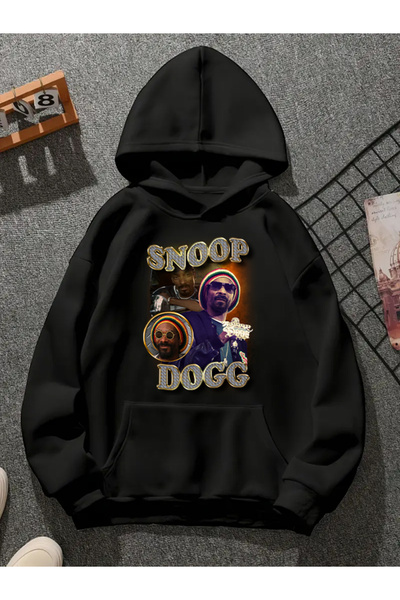 COMVİCHO سويت شيرت أسود بقلنسوة مطبوعة من snoop dogg v24