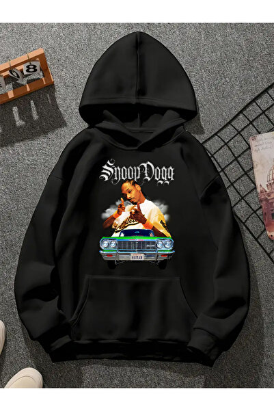 COMVİCHO سويت شيرت أسود بقلنسوة مطبوعة من snoop dogg v12