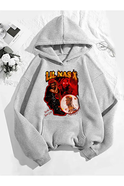 COMVİCHO ليل ناس إكس v1 سويت شيرت رمادي مطبوع عليه هودي