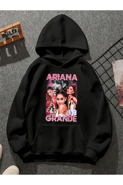 COMVİCHO سويت شيرت أسود بقلنسوة مطبوعة من اريانا جراندي v1