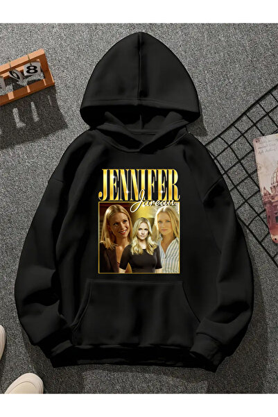 COMVİCHO سويت شيرت أسود بقلنسوة مطبوعة من جينيفر v1