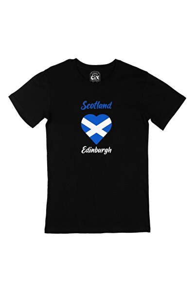Cix تي شيرت إدنبره اسكتلندا بعلم اسكتلندا على شكل قلب أسود