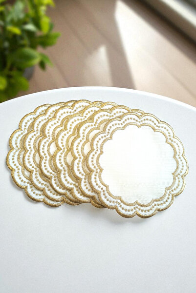 NAKIŞHAN Yellow Daisy Special Embroidered Coffee Presentation Napkin-Gold 6-Pieces