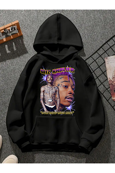 COMVİCHO سويت شيرت أسود بقلنسوة مطبوعة من wiz khalifa v9