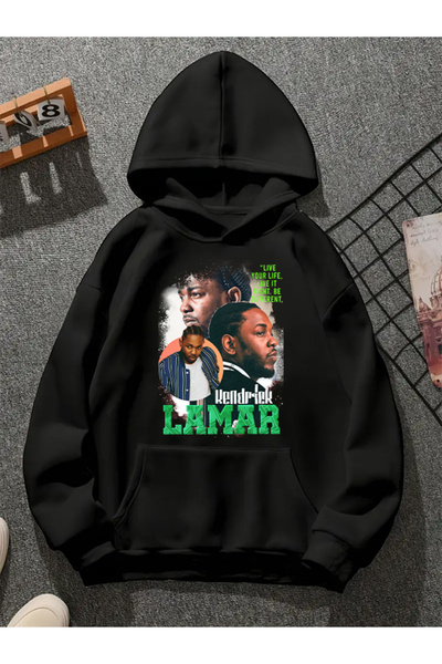 COMVİCHO سويت شيرت أسود بقلنسوة مطبوعة من لامار v1