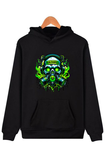 COMVİCHO سويت شيرت أسود بقلنسوة مطبوع عليه هازارد