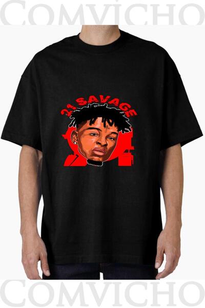 COMVİCHO Unisex 21 Savage V4 Design Printed Oversize T-Shirt