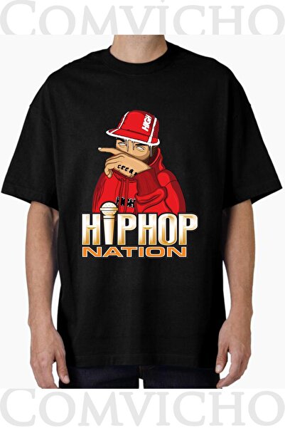 COMVİCHO تي شيرت مطبوع بتصميم هيب هوب ناتيون للجنسين
