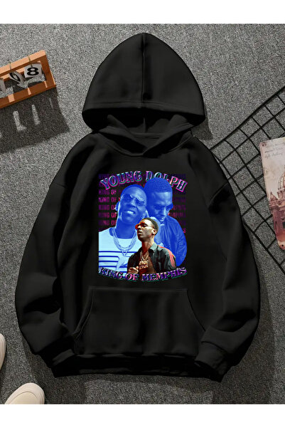 COMVİCHO Young V4 Printed Hooded Black Sweatshirt