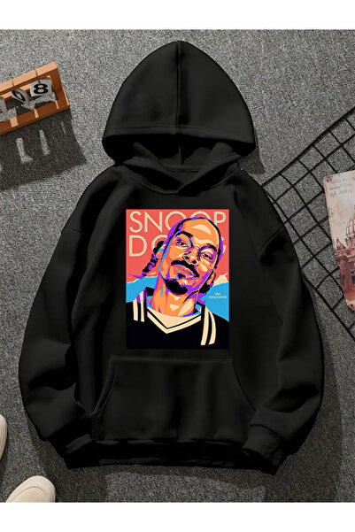 COMVİCHO سويت شيرت أسود بقلنسوة مطبوعة من snoop dogg v1