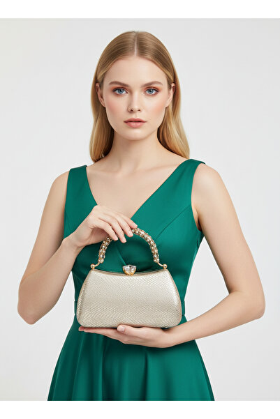 Biçanta Special Design Gold Color Laser Snake Pattern Handle Handle Women's Evening Dress Bag Wedding Engagement Prom