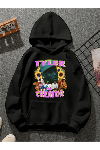 COMVİCHO سترة تايلر كرياتور v4 ذات القلنسوة المطبوعة باللون الأسود