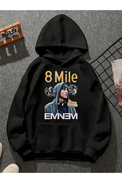 COMVİCHO سويت شيرت أسود بقلنسوة مطبوعة من eminem v17