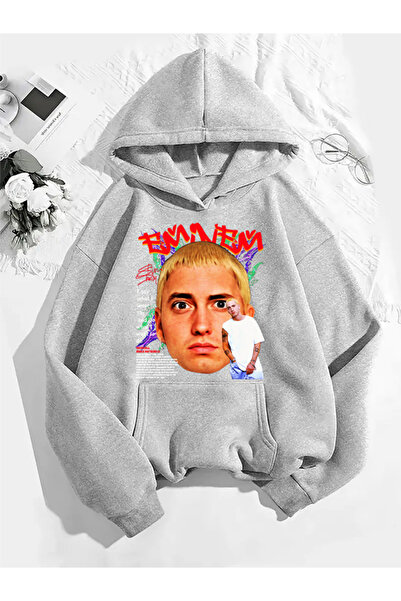 COMVİCHO سويت شيرت إمينيم v8 مطبوع باللون الرمادي