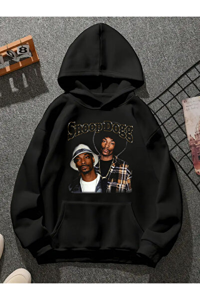 COMVİCHO سويت شيرت أسود بقلنسوة مطبوعة من snoop dogg v20
