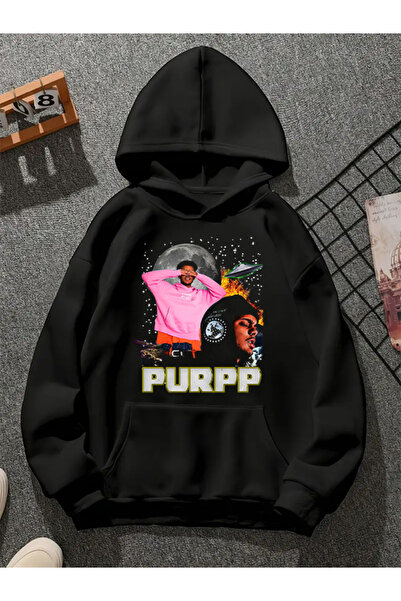 COMVİCHO سويت شيرت أسود بقلنسوة مطبوعة من purpp v1