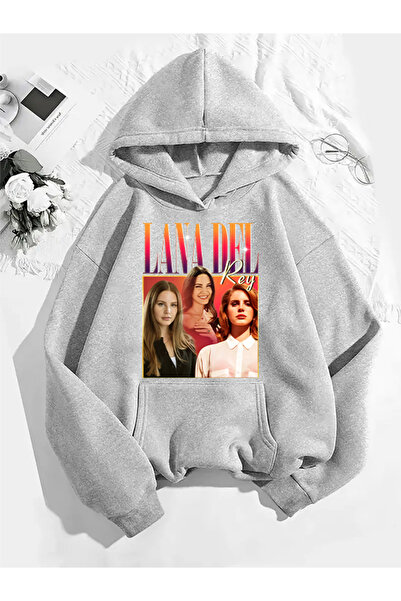 COMVİCHO سويت شيرت رمادي بقلنسوة مطبوعة من لانا ديل في1