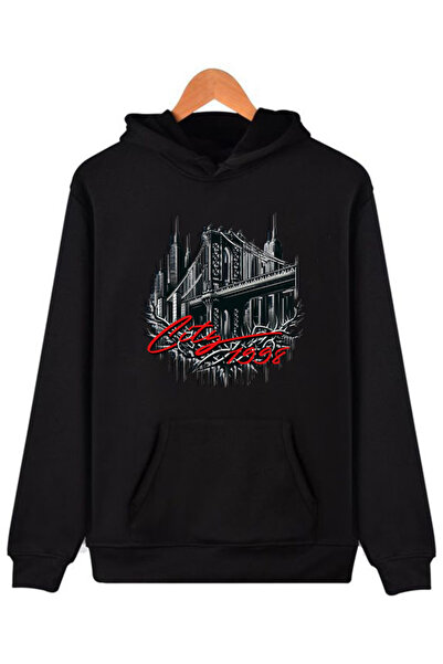 COMVİCHO City Printed Hooded Black Sweatshirt