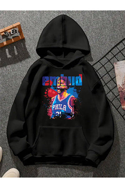 COMVİCHO Embud V1 Printed Hooded Black Sweatshirt