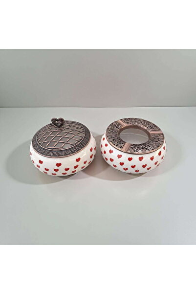 İlbay Çini Takı Kalpli şekerlik küllük takımı