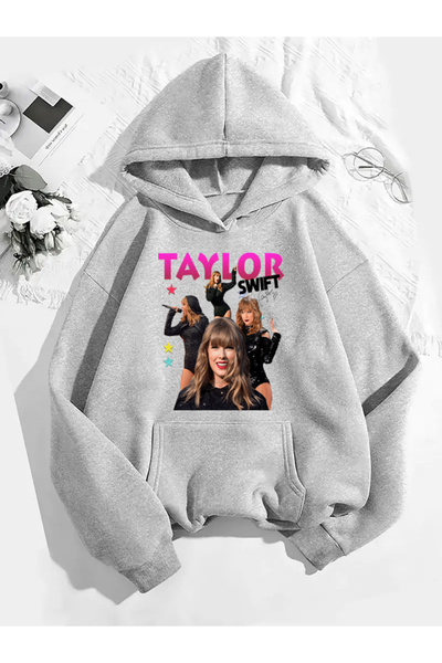 COMVİCHO تي شيرت تايلور سويفت v3 مطبوع باللون الرمادي