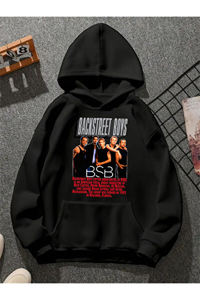 COMVİCHO Backstreet Boys V1 Printed Hooded Black Sweatshirt