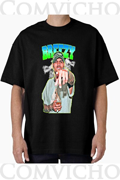 COMVİCHO تي شيرت مطبوع بتصميم كبير الحجم للجنسين من كريس براون v2